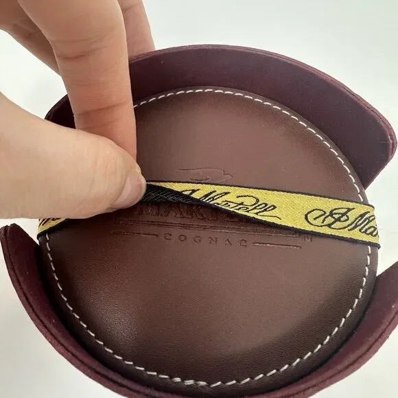 Martell Cognac Set Of 4 Leather Reusable Coasters With Case Holder Brown - Picture 3 of 7